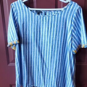 Talbots Blue and White Striped Garment P2p 21 Fringe On Sleeves